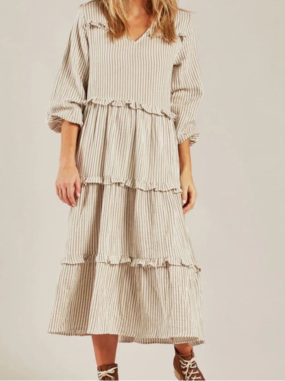 NWT Rylee + Cru Girls 4-5 Mabel Olive Stripe Tiered Maxi Dress Prairie Boho